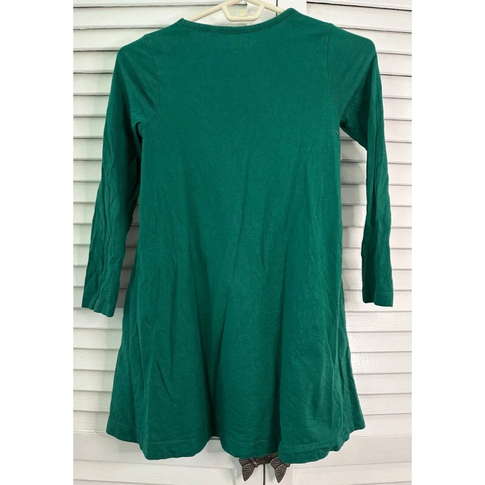 Mini Boden Size 7-8 Green Fall Autumn Forest Animals Applique Long Sleeve Dress